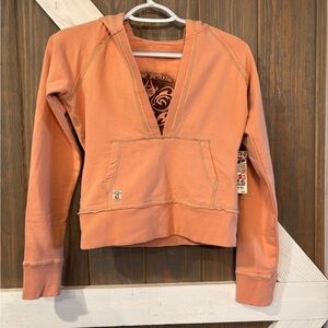 Jade Girls Long Sleeve Hoodie Sweatshirt With Low V- Neck Top Sz Medium